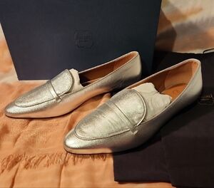 Malone Souliers Bruni Metallic Silver Flats Size 40 New